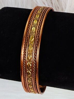 Vintage Copper Tone Magnetic Cuff Bracelet Gold Accent Unisex Statement